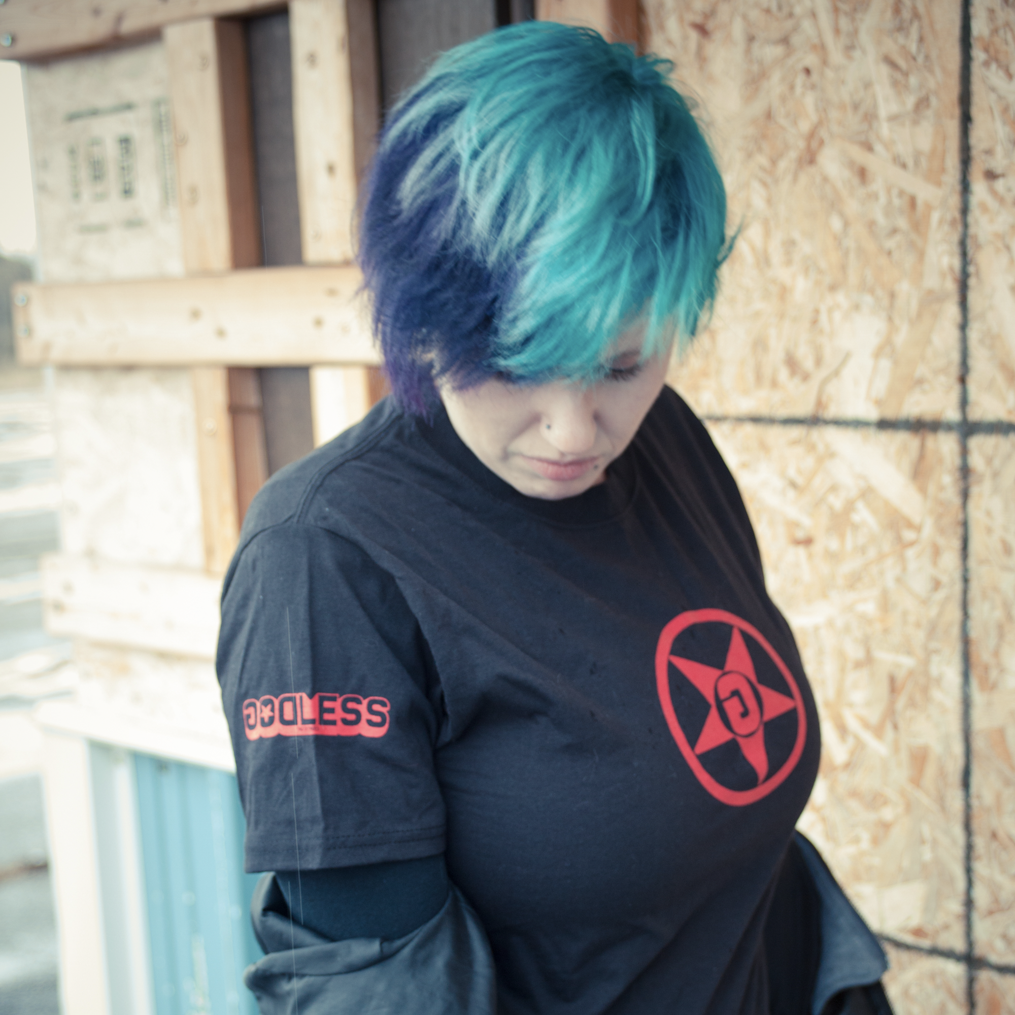 Godless Industries Black Tee Shirt Sleeve and Front